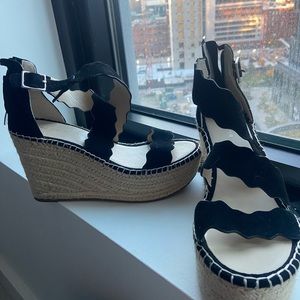 NWOT Marc fisher black cross strap espadrille platform wedge